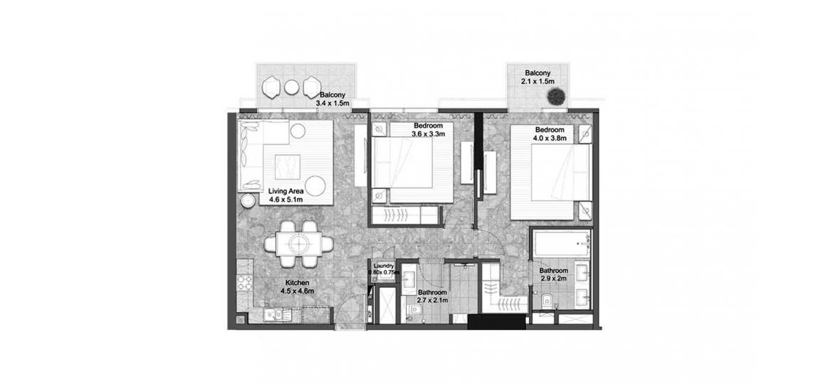 Apartment floor plan «GOLF SUITES 2BR 104SQM», 2 bedrooms in GOLF SUITES