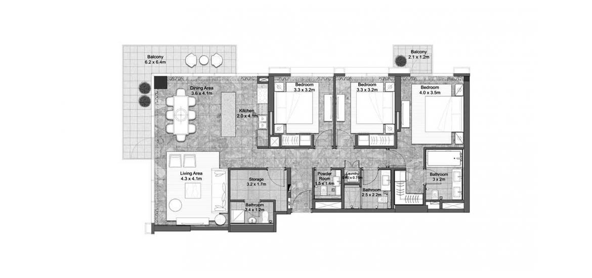 Apartment floor plan «GOLF SUITES 3BR 159SQM», 3 bedrooms in GOLF SUITES