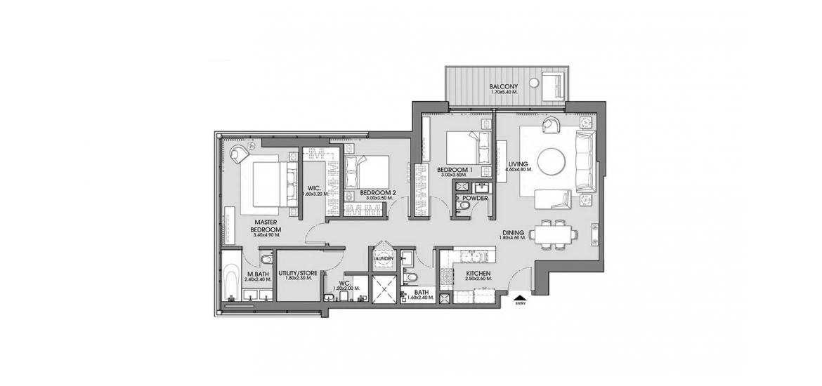 Apartment floor plan «ACT ONE | ACT TWO TOWERS 3BR 140SQM», 3 bedrooms in ACT ONE | ACT TWO TOWERS
