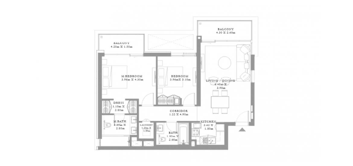 Apartment floor plan «C», 2 bedrooms in SEAGATE