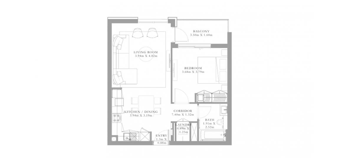 Apartment floor plan «A», 1 bedroom in SEAGATE