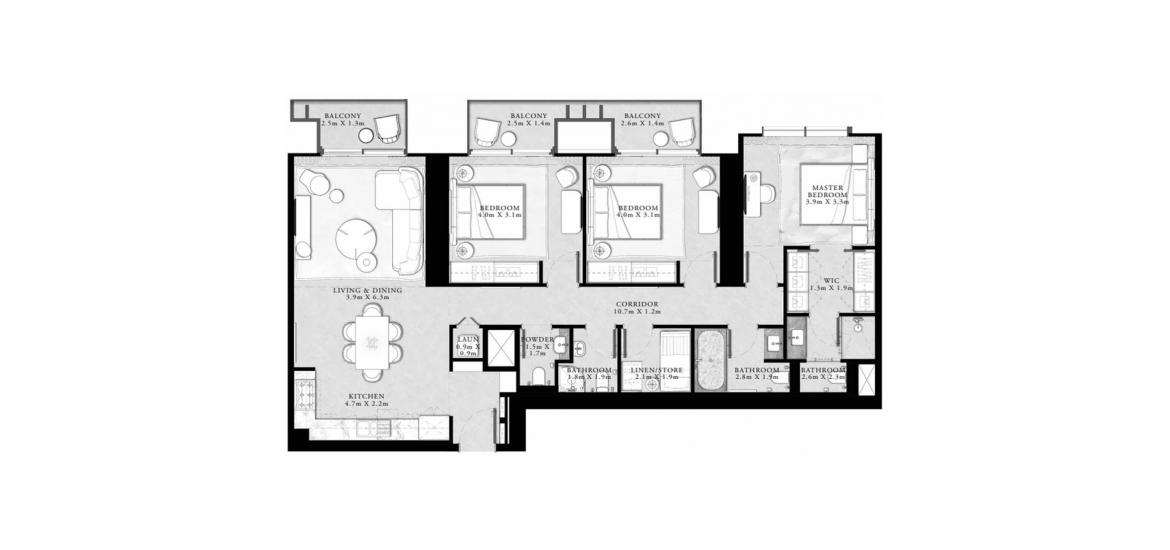Apartment floor plan «155sqm», 3 bedrooms in ST.REGIS RESIDENCES