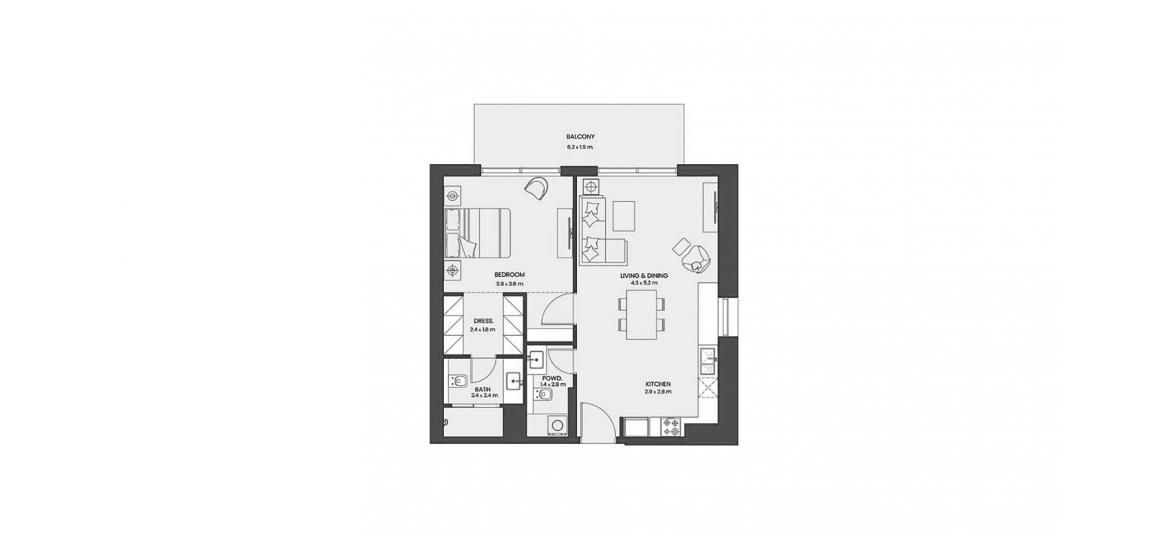 Apartment floor plan «82 SQM 1 BDRM U03 TYPE A», 1 bedroom in HADLEY HEIGHTS