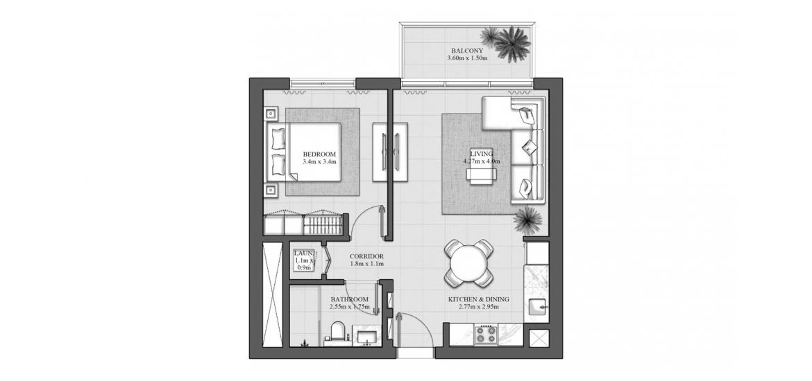 اپارٹمنٹ فلور پلان «63SQM 2A»، HILLS PARK 1باتھ رومز 