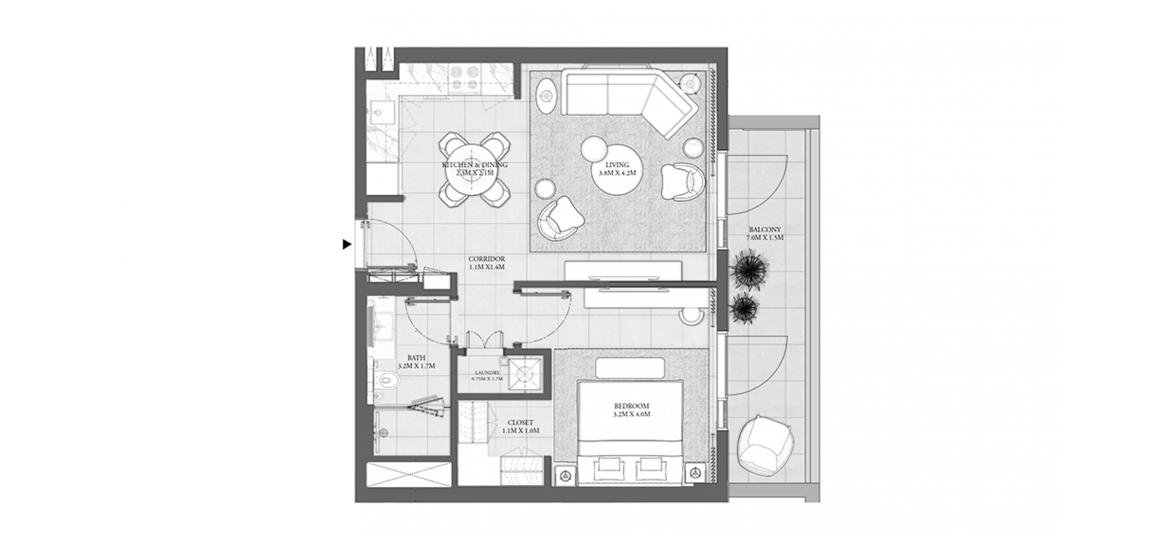 اپارٹمنٹ فلور پلان «BUILDING 1 1 BEDROOM 70SQ.M»، SAVANNA RESIDENCES 1باتھ رومز 