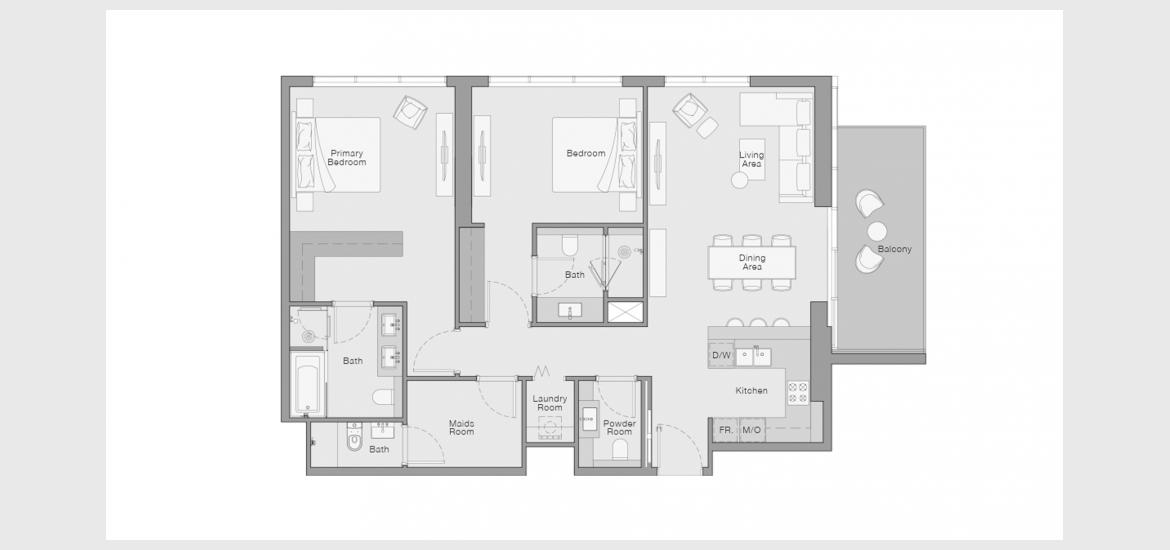 اپارٹمنٹ فلور پلان «2 BERDROOM TYPE A»، THE QUAYSIDE RESIDENCES 2 بیڈ رومز 