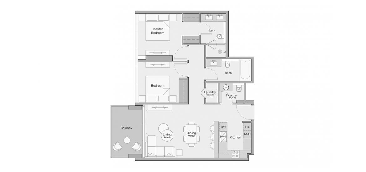 اپارٹمنٹ فلور پلان «97 SQ.M 2 BEDROOM TYPE C»، THE CRESTMARK APARTMENTS 2 بیڈ رومز 