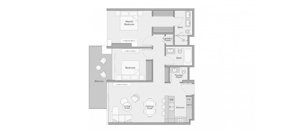 اپارٹمنٹ فلور پلان «114 SQ.M 2 BEDROOM TYPE B»، THE CRESTMARK APARTMENTS 2 بیڈ رومز 