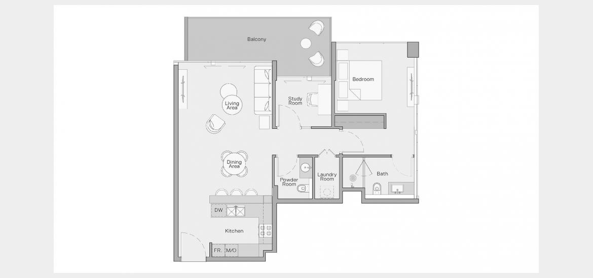 اپارٹمنٹ فلور پلان «95 SQ.M 1 BEDROOM TYPE D»، THE CRESTMARK APARTMENTS 1باتھ رومز 