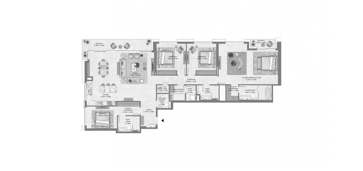 اپارٹمنٹ فلور پلان «261 SQ.M 4 BDRM»، CREEK WATERS 2 APARTMENTS 4 بیڈ رومز 