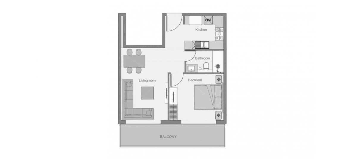 اپارٹمنٹ فلور پلان «THE CENTRAL DOWNTOWN ONE-BEDROOM-TYPE-3-63M»، THE CENTRAL DOWNTOWN 1باتھ رومز 